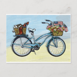 Postal Bicicleta con banderas americanas