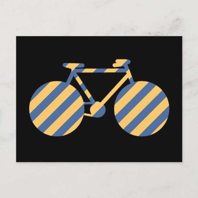 Postal bicicleta con rayas azules y amarillas (Anverso)