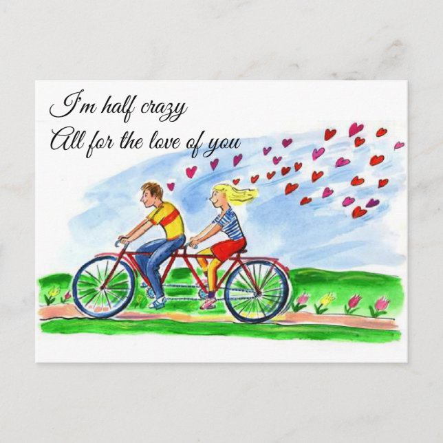 Postal Bicicleta Construida Para Dos Amores De San Valent (Anverso)