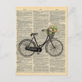 Postal Bicicleta de arte de diccionario con flores