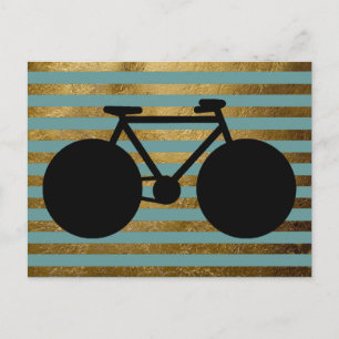 Postal bicicleta de color azul y dorado a rayas negro