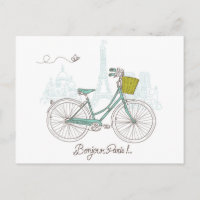 Bicicleta de época con una canasta mona en París