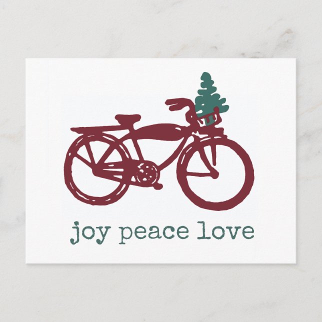 Postal Bicicleta de época y diseño de árboles de Navidad (Anverso)