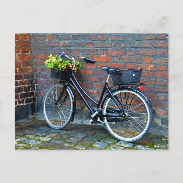 Postal Bicicleta de la cesta de flores, Copenhague, Dinam (Anverso)