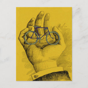 Postal Bicicleta de mano amarilla vintage Humorística