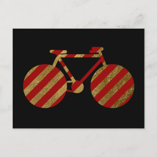 Postal bicicleta de rayas de color rojo y dorado
