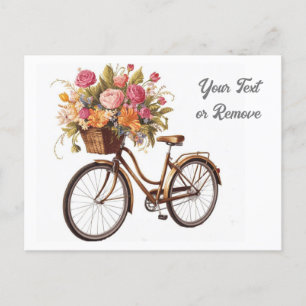 Postal Bicicleta Dorada con Cesta de Flores Vintage