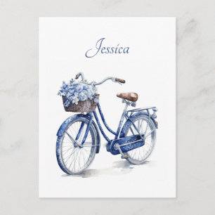 Postal Bicicleta Floral Azul Delft Personalizada