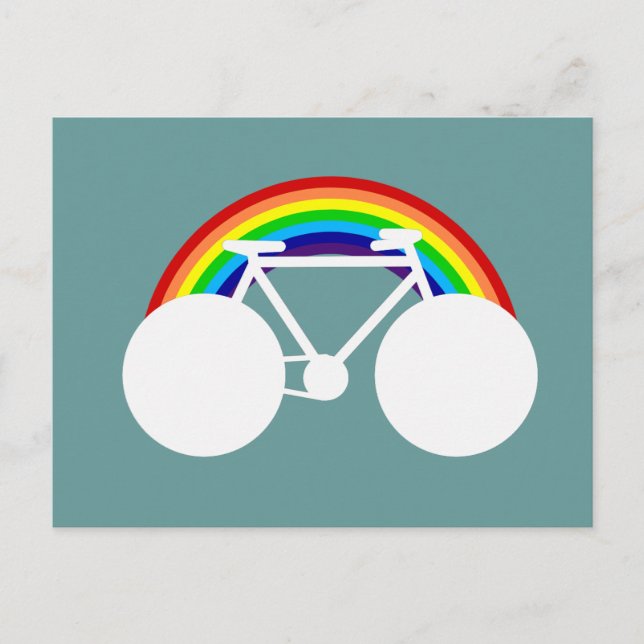 Postal bicicleta gráfica y arco iris (Anverso)