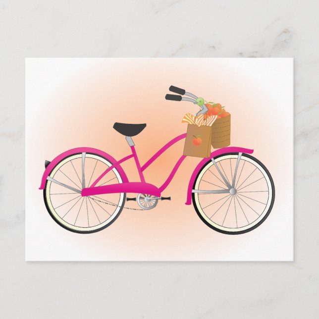 Postal Bicicleta Hot PInk con Naranjas (Anverso)