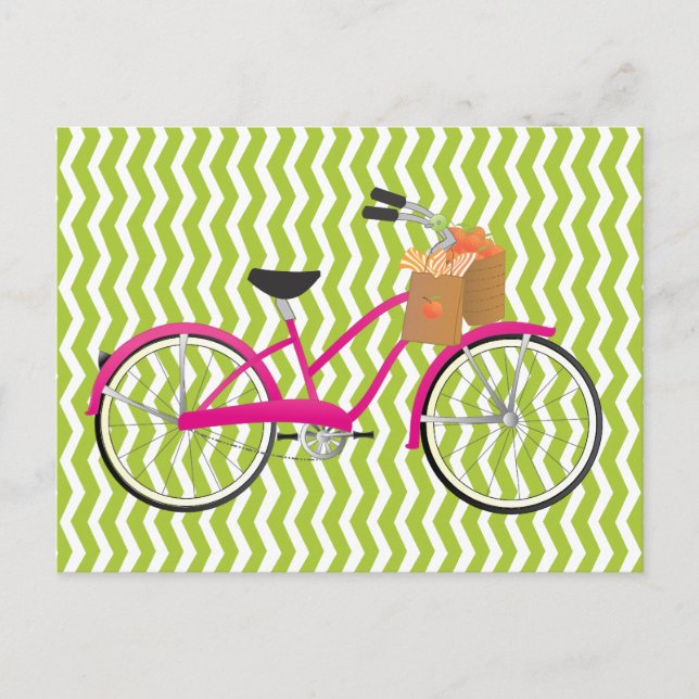 Postal Bicicleta Hot PInk con Naranjas (Anverso)