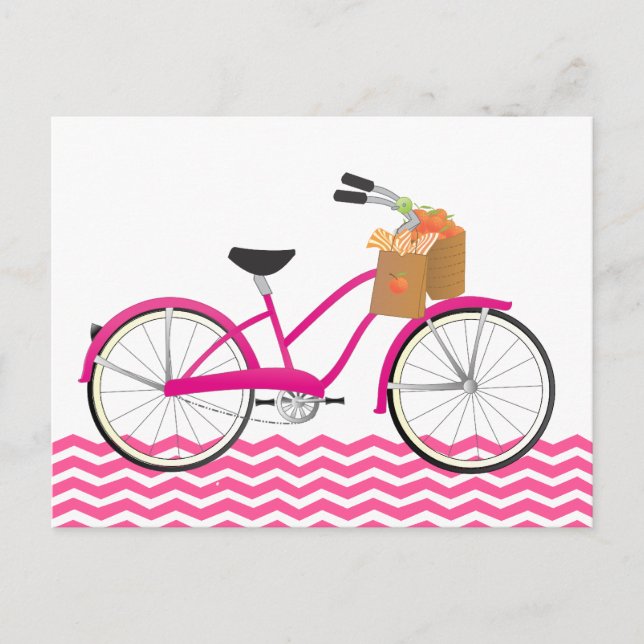 Postal Bicicleta Hot PInk con Naranjas (Anverso)