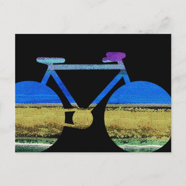 Postal bicicleta moderna y franjas de color (Anverso)