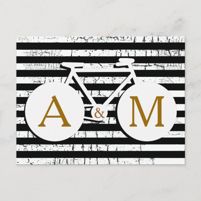 Postal bicicleta monogramada en blanco y negro (Anverso)