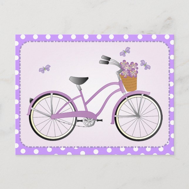 Postal Bicicleta púrpura con puntos (Anverso)