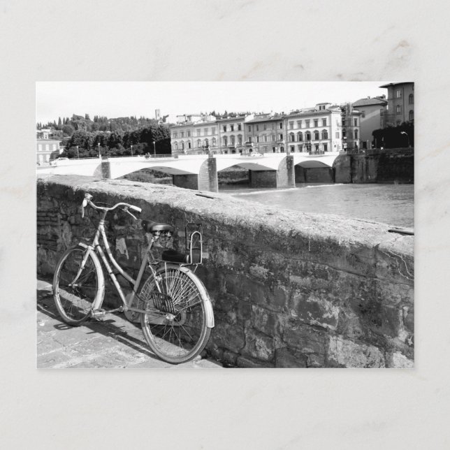 Postal Bicicleta retro junto a un puente en Florencia (Anverso)