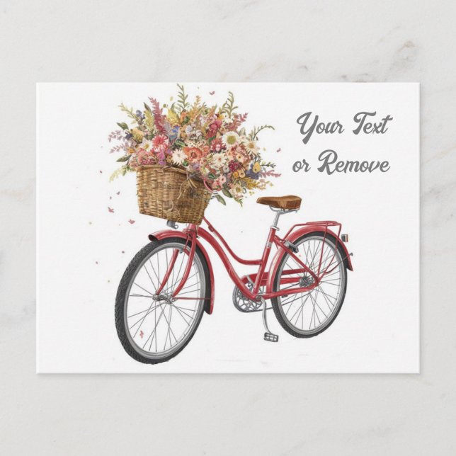Postal Bicicleta Roja con Cesta de Flores Antiguo (Anverso)