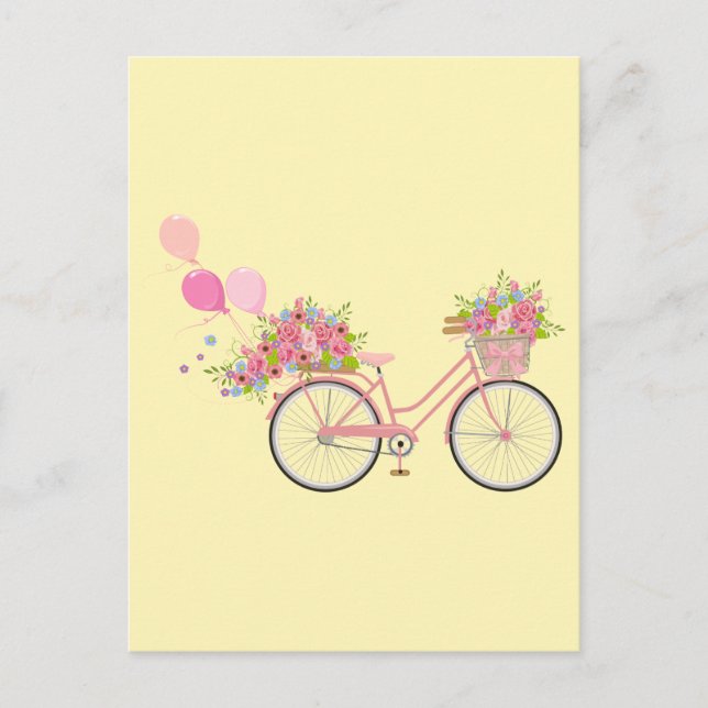 Postal Bicicleta rosa caprichosa (Anverso)