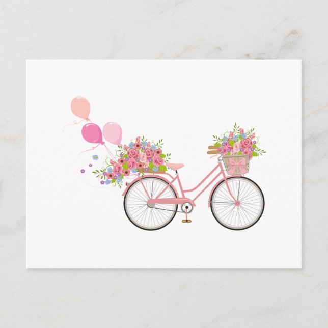 Postal Bicicleta rosa caprichosa (Anverso)