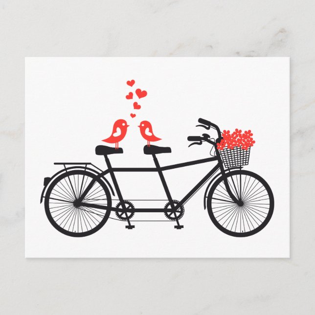 Postal bicicleta tándem con pájaros adorables (Anverso)