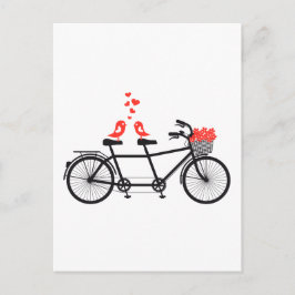 Postal bicicleta tándem con pájaros adorables
