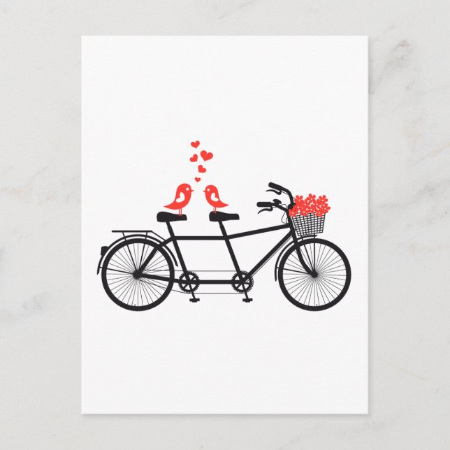 Postal bicicleta tándem con pájaros adorables (Anverso)
