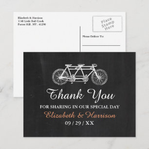 Postal Bicicleta Tandem en Pizarra Agradecimiento de Boda