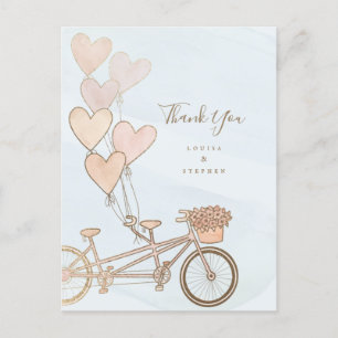 Postal Bicicleta tándem y globos de corazón en Relieve me
