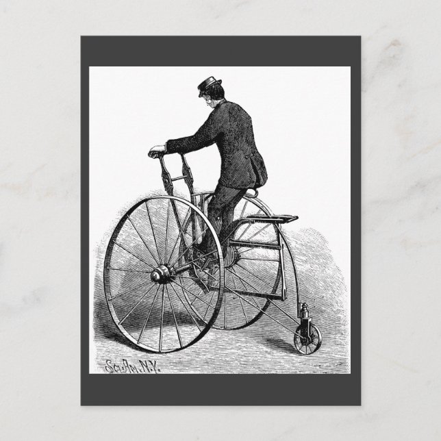 Postal Bicicleta victoriana victoriana de tres ruedas vin (Anverso)
