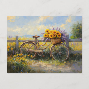 Postal Bicicleta vintage con arte floral