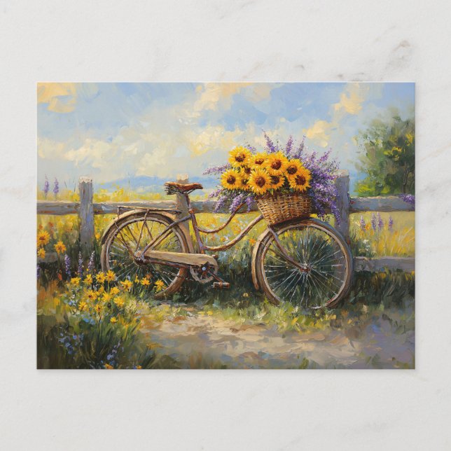Postal Bicicleta vintage con arte floral (Anverso)