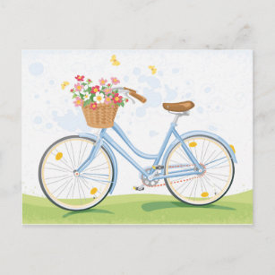 Postal Bicicleta Vintage con cesta de flores
