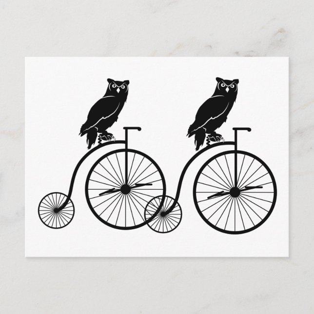 Postal Bicicleta vintage de Owl Riding (Anverso)