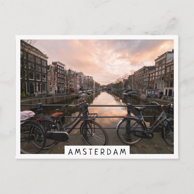 Postal Bicicletas al atardecer en Amsterdam (Anverso)