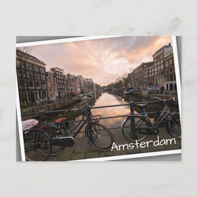 Postal Bicicletas al atardecer en Amsterdam (Anverso)