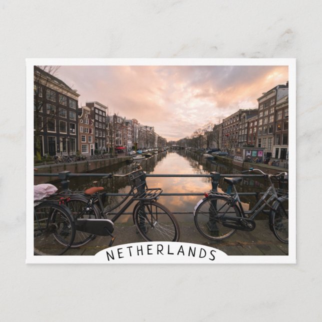 Postal Bicicletas al atardecer en Ámsterdam (Anverso)