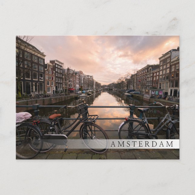 Postal Bicicletas al atardecer en Ámsterdam (Anverso)