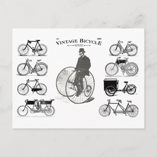 Postal Bicicletas de época. 1880 (Anverso)
