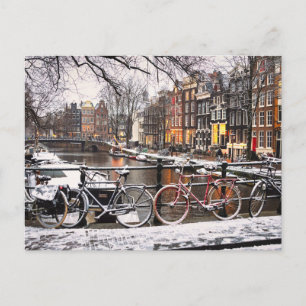 Postal Bicicletas en la nieve en Amsterdam