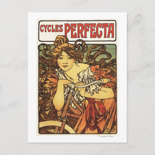 Postal Bicicletas Perfecta con poste publicitario femenin (Anverso)