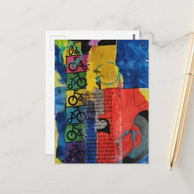 Postal Bicycles and Trucks mixed media collage (Anverso/Reverso In Situ)