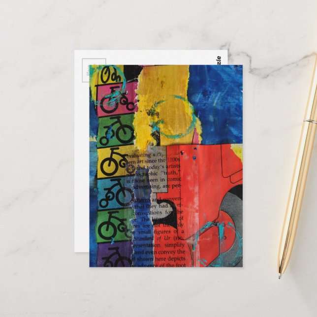 Postal Bicycles and Trucks mixed media collage (Anverso/Reverso In Situ)