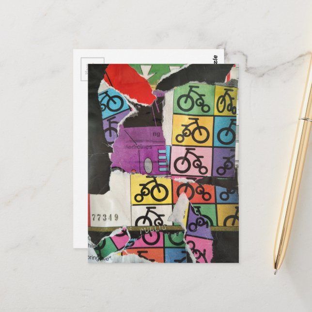 Postal Bicycles colorful mixed media collage (Anverso/Reverso In Situ)