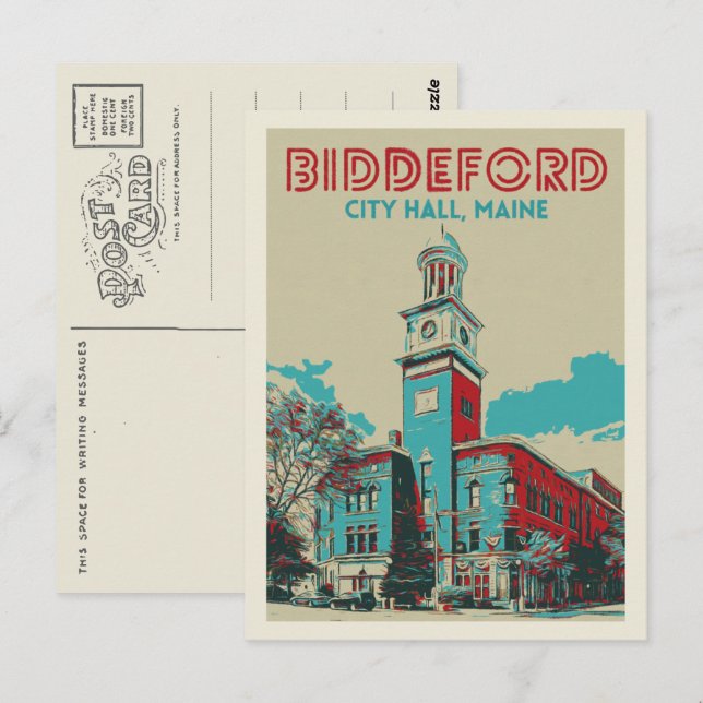 Postal Biddeford Maine USA, ayuntamiento (Anverso / Reverso)
