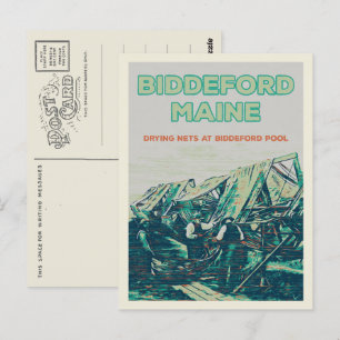Postal Biddeford Maine USA, escena de pesca de cosecha