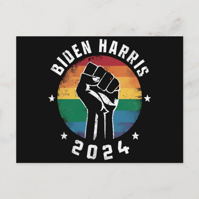 Postal Biden Harris 2024 Elección del Orgullo Gay Arcoiri (Anverso)