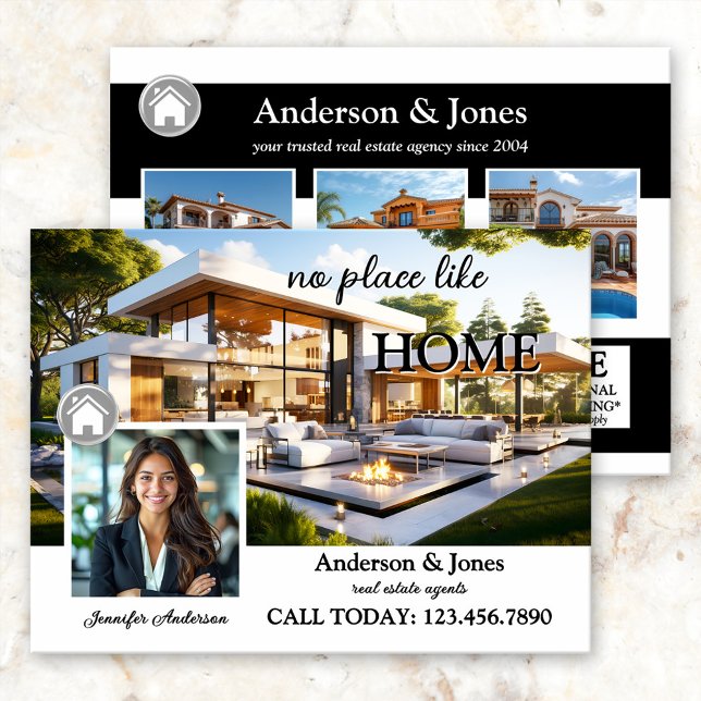 Postal Bienes Raíces de Fotografía Profesional en Blanco  (Real Estate marketing postcard featuring your custom photos on a black and white lay-out)
