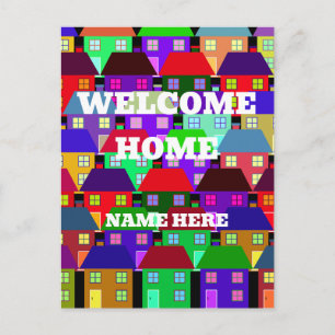 POSTAL BIENVENIDA A CASA CASAS COLORIDAS PERSONALIZADAS