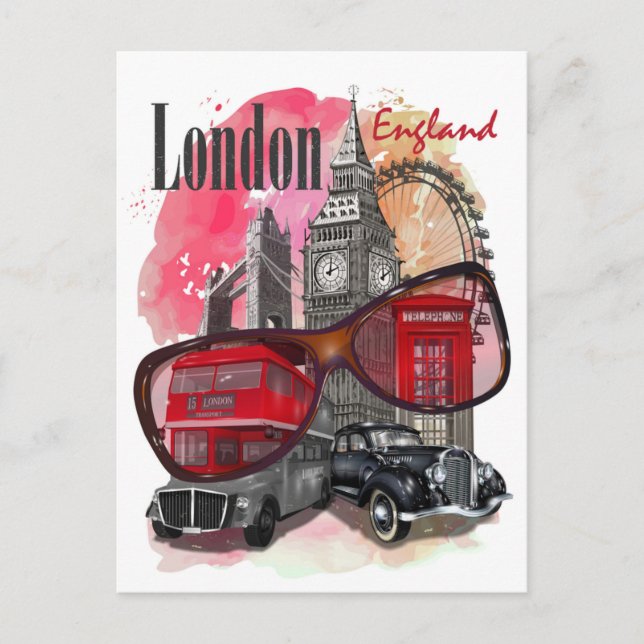Postal Bienvenida del London England Retro Travel Art Vin (Anverso)