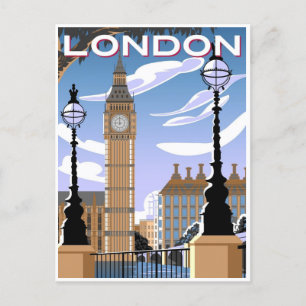 Postal Bienvenida del London England Retro Travel Art Vin